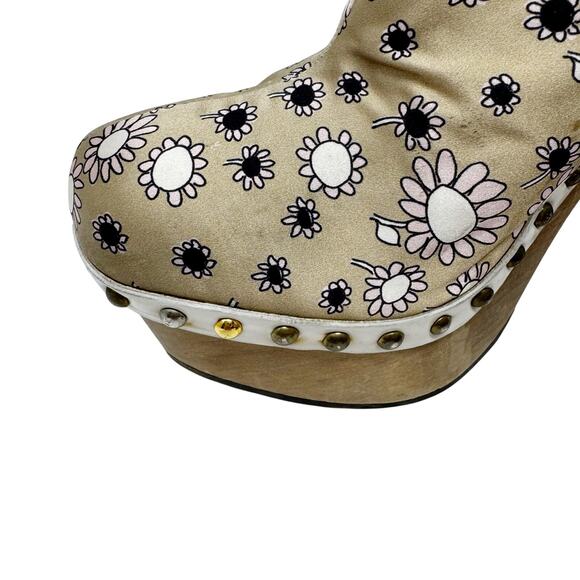 Miu Miu Daisy Floral Platform Clogs Wood Heel Satin Studded Mules Size EU 37.5 - Picture 6 of 12
